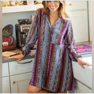 Natural Life Ansley Woven Boho Hippie Stripe Oversize Tunic Shirt Dress Sz XL